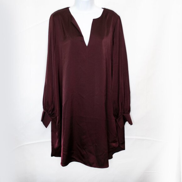 NEW H&M Long Sleeve Satin Dress Womens S Small Burgundy Shift Casual Office A15X - Picture 1 of 6